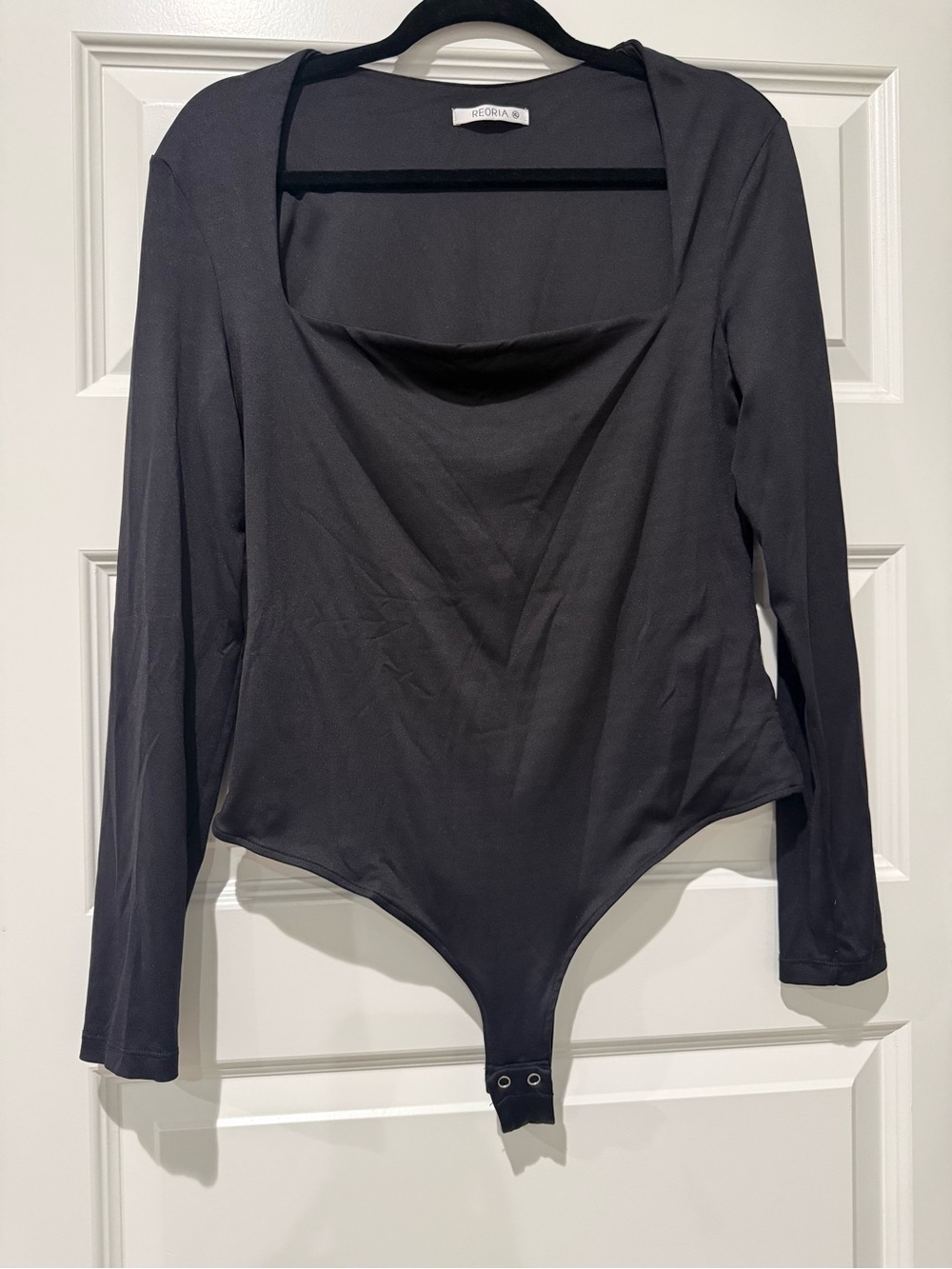 ReoRia Black Long-Sleeve Cowl Neck Bodysuit